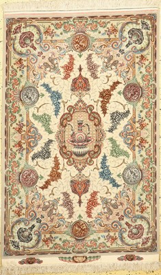 Täbriz fein(60 Raj), signiert, Persien, ca.40 Jahre, Korkwolle mit und auf Seide, ca. 160x 102 cm, EHZ: 1(gebraucht)