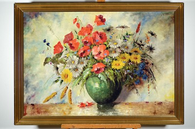 Carl Holger Fischer, 1885-1955 dänisch, Blumenstillleben, rechts oben signiert, Öl/Lwd, Rahmen, 75x109 cm