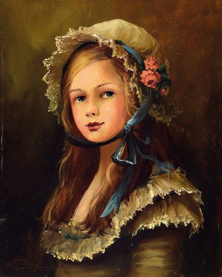 Kremes, um 1900, Porträt eines Mädchen mit Haube, signiert, Öl/Lwd, Rahmen, 40x34 cm
