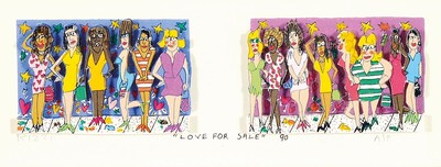 James Rizzi, 1950-2011 New York City, "Love for Sale" (1990), 3D-Konstruktion, Probedruck A/P, signiert, Bild 8,5x20 cm, bunter ...