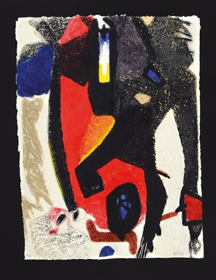 Serge Helenon, geb. 1934 Fort de France/Martinique, Carborundum-Radierung mitabstrakt-figurative Komposition, Ed. 35/95, signiert, l. gebräunt, ...