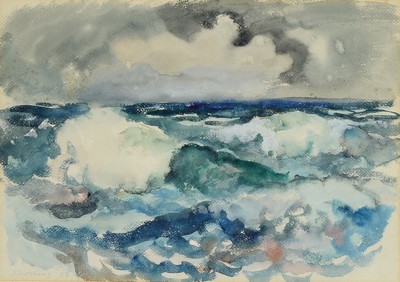 Adolf Schorling, 1895-1973, Aquarell, maritime Landschaft, links unten signiert und datiert (19)23, unter PP und Glas gerahmt, 65x73 cm