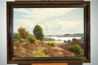 Svend Drews, 1919-2003 dänisch, große Heidelandschaft, links unten signiert, Öl/Lwd,Rahmen, 87x117 cm