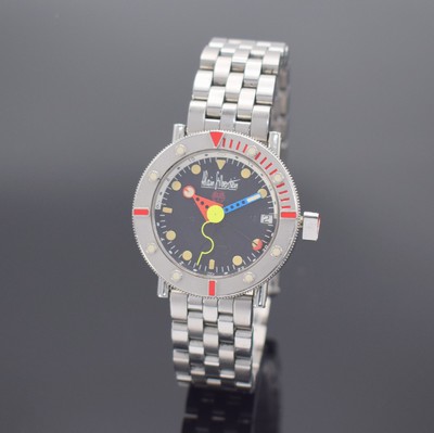 ALAIN SILBERSTEIN Marine GMT auf 500 Stück limitierte Armbanduhr mit 2. Zeitzone, Automatik, beids. vergl. Edelstahlgehäuse inkl. Gliederband m. ...
