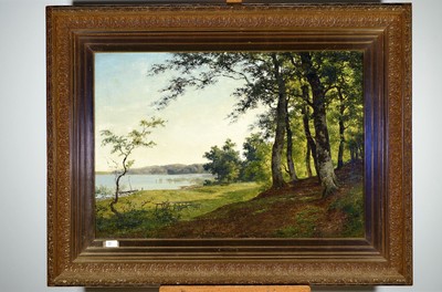 Axel Thorsen Schovelin, 1827-1893 Kopenhagen, Studium an der Kgl Kunstakademie Kopenhagen, idyllische Parklandschaft, rechts unten signiert, Öl/Lwd, ...