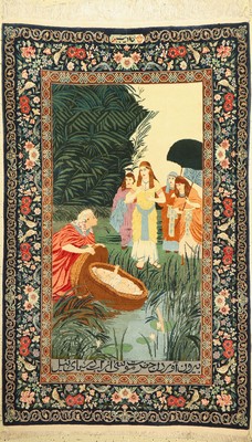 Täbriz fein(50 Raj), Persien, signiert (Adib), um 1960, Korkwolle auf Baumwolle, ca. 217 x 135 cm, ca. 500.000 Kn/qm, EHZ:(Sehr guter Zustand)