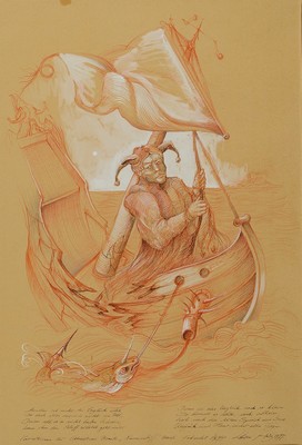 Werner Holz, 1949-1991, zwei Pastell- bzw. Rötelzeichnungen aus dem Zyklus Narrentreiben, beide handsigniert und dat. 72, je ca. 66x50cm