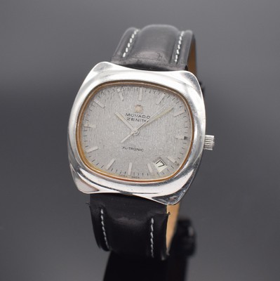MOVADO ZENITH XL-Tronic Herrenarmbanduhr mit Stimmgabelschwinger Kaliber 50.0, Schweiz um 1970, massives 2-teil. Geh., Boden aufgedr., silb. strukt. ...