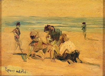 Louis van der Pol, 1915 Amsterdam-1986 Abcoude, Kinder am Strand, Öl/Holz, links unten signiert, ca. 13x17cm, R. ca. 27x31cm