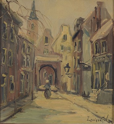 Louis van der Pol, 1915 Amsterdam-1986 Abcoude, Stadtansicht, Öl/Holz, rechts unten signiert, ca. 22x20.5cm, R. ca. 32x30cm