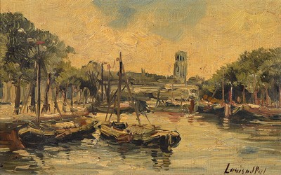 Louis van der Pol, 1915 Amsterdam-1986 Abcoude, Hafenansicht, Öl/Holz, rechts unten signiert, ca. 19x31cm, R. ca. 33x44cm