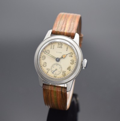 ELGIN Ord Corps USA No.OG-263922 militärische Armbanduhr, USA II WK, Handaufzug, 2-teil. Geh., Boden m. Vers.-Nr. geschr., silb. Zifferbl. pat. m. ...