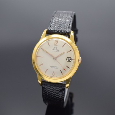 ERGUEL / FELSA PROTOTYP mit 36000Ah, Schweiz um 1965, Handaufzug, verg. Gehäuse, Stahlboden geschr., vers. Zifferblatt, Datum b. 3, gold. Std.-Ind. ...