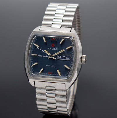 FELCA Tele Guide Rotomatic seltene, gut erhaltene Herrenarmbanduhr, Schweiz um 1970, Automatik, aufwendiges 3-teil. Monocoque-Geh. m. ...