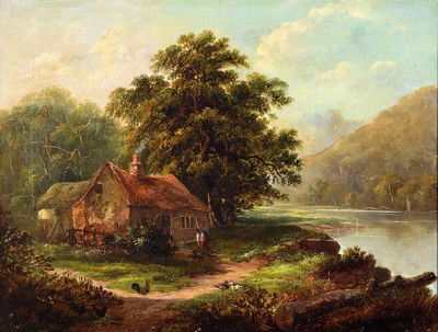 Zuschreibung: William Pascoe, 1819-1892, englischer Landschaftsmaler, View near Bettins South Wales, Öl/Lwd, rückseitig betitelt und signiert, dat. ...