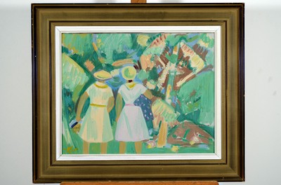 Hans Ollgaard, 1911-1969, zwei Mädchen im Wald, Öl/Lwd, links unten monogrammiert, ca. 40x50cm, R. ca. 57x69cm