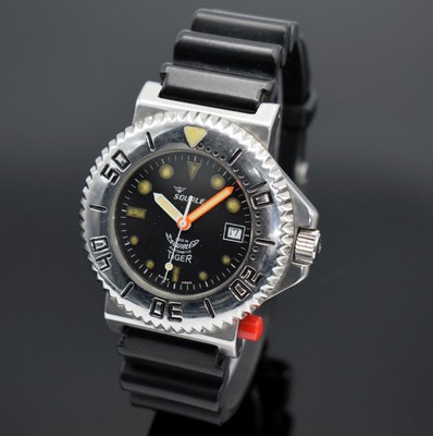 SQUALE Tiger 300M Taucherarmbanduhr Referenz 2007, Schweiz um 1980, Automatik, massives verschr. Edelstahlgeh., ab Herst. wasserd. 300M, Lünette m. ...
