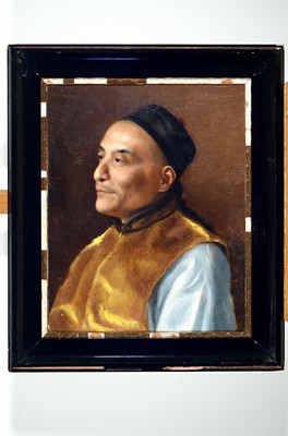 Unbekannter Künstler, um 1900, Porträt eines Mannes mit Fez, Öl/Lwd, unsigniert, ca. 54x43cm, R. ca. 70x58cm