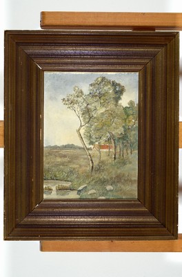Carl Milton Jensen, 1855 Slagelse-1928 bei Aarhus, Haus hinter Bäumen, Öl/Lwd, rechts unten signiert, ca. 25x20cm, R. ca. 38x32cm