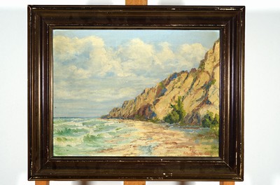 Alfred Gregers-Rasmussen, 1904-1994, Felsenküste, Öl/Lwd, rechts unten signiert A. Gregers und Ortsangabe Rubjerg Knude 1935, ca. 30x39cm, R. ca. ...