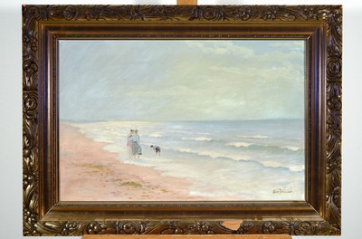 Ake Iversen, Maler der 1. Hälfte des 20. Jh., Personen am Strand, Öl/Lwd, rechts unten signiert, ca. 40x60cm, R. ca. 56x76cm