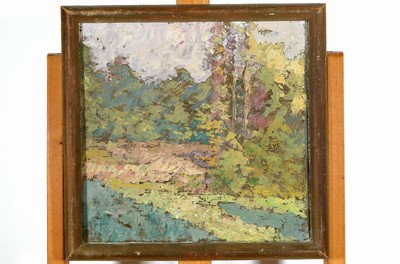 Hugo Vilfred Pedersen, 1870 Kopenhagen-1959 Holte-Rudersdal, Waldstudie, Öl/Lwd, links unten sign. Hugo VP, ca. 34x35cm, R. ca. 39x40cm, rückseitig ...