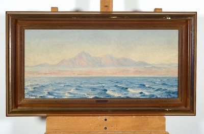 Oscar Matthiesen, 1861 Schleswig-1957 Kopenhagen, Der Golf von Suez, Öl/Holz, rechts unten bez. Suez Golf, links unten monogrammiert: 19OM29, ca. ...