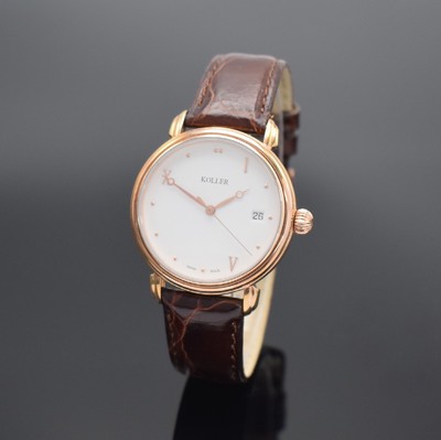 KOLLER vergoldete Herrenarmbanduhr, Schweiz aktuelle Produktion, Automatik, Ref. 69600, beids. vergl. Geh., weißes Zifferblatt Design von M. Koller ...