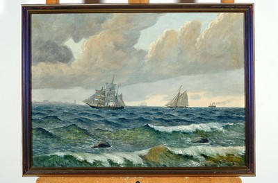 Vilhelm Bille, 1864-1908 Kopenhagen, Studium bei seinem Vater Carl Bille und an der Akademie Kopenhagen, hier: zwei Segler und ein Dampfschiff auf ...