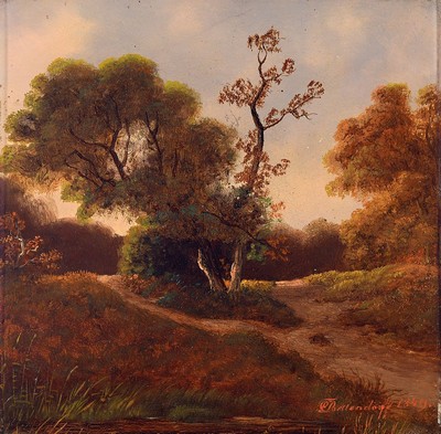 C.E. Bettendorff, datiert 1849, Herbstliche Landschaft mit Weggabelung, Öl/Holz, rechts unten sign. und dat., ca. 20x21cm, R.