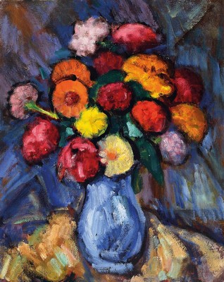 Wilhelm Wieger, 1890 Weimar-1964 Cappeln, Blumenstillleben, Öl/Malkarton, rückseitig Nachlaßstempel, ca. 48x38cm, R. ca. 53x43cm