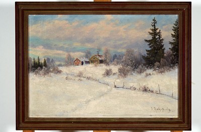 Ernst Aschenbach, 1872-1954, Verschneite Winterlandschaft mit Bauernhäusern, Öl/Lwd, rechts unten signiert, ca. 30x43cm, R. ca. 37x50cm