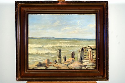 Carl Ove Julian Lund, 1857-1936 Kopenhagen, Uferbefestigung am Meer, Öl/Lwd, links unten signiert und dat. 1903 Hornbaek, ca. 40x50cm, R. ca. 56x64cm