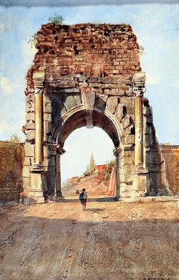Dario Santini, 1874-1924, Triumpfbogen des Kaiser Galerius, Aquarell auf Papier, rechts unten signiert, ca. 17x11cm, u.Gl., R. ca. 28x20cm