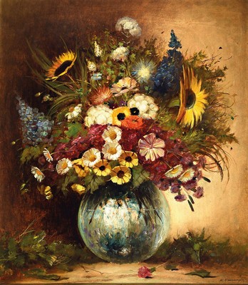 Klaus Clausmeyer, 1887-1968 Düsseldorf, Blumenstillleben, Öl/Hartfaser, rechts unten signiert, ca. 80x70cm, R. ca. ca. 94x84cm