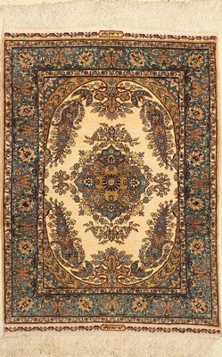 Kayseri Seide, signiert, Türkei, um 1950, reine Naturseide, ca. 112 x 80 cm, EHZ: 2