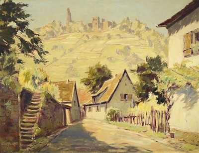 Karl Graf, 1902-1986 Speyer, Landschaft in der Pfalz mit Blick auf die Limburg, Öl/Holz, links unten signiert und dat. 1939, ca. 85x 110cm, R.