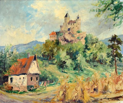 Robert Lauth, 1896-1985 Ludwigshafen am Rhein, "Blick auf Burg Berwartstein", Öl/Lwd, rechts unten signiert, ca. 50x60cm, R. ca. 59x69cm