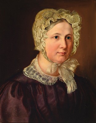 Unbekannter Künstler, deutsch, um 1900, Porträt einer Frau mit Spitzenhaube und -kragen, Öl/Malkarton, ca. 56x45cm, R., dieser besch., ca. 69x58cm