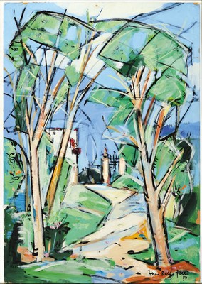 Hans Rolf Peter, 1926-2020 Neustadt a.d. Weinstraße, Bäume im Park, Gouache auf Papier, rechts unten signiert und dat. 57, ca. 69x47cm, u.Gl., R.