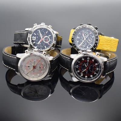 CIMIER 4 Herrenchronographen in Edelstahl, Schweiz um 2010, quarz, Ref. 6108 & 2418, verschr. bzw. geschr. Geh.-Böden, orig. Lederband m. Faltschl., ...