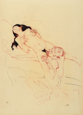 Leo Putz, 1869 - 1940, erotische Darstellung, monogrammiertes Pastell auf Papier aus einer Folge von 14 erotischen Pastellarbeiten, hier Nr. VII, ...