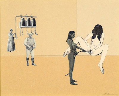 Corinne von Lebusa, geb. 1978, Neo-Rauch Schülerin, neue Leipziger Schule, re. unten sign., dat. 2005, u. Glas, gesamt ca. 26,5x32 cm