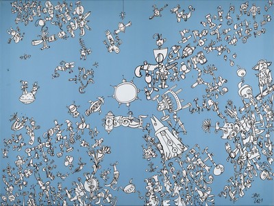 Javier de la Poza, "Firmament", verso sign., dat., beitelt, ca.60x80 cm