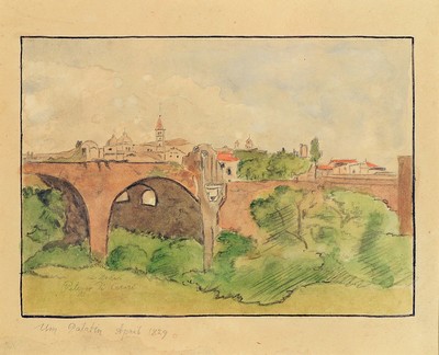 Friedrich Preller d. ältere, 1804 Eisenach - 1876 Weimar, Aquarell, handsigniert, auf dickem Karton, betitelt "Um Palatin", PP: 11.5 x 14 ...