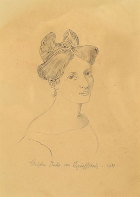 Friedrich Preller d. ältere, 1804 Eisenach - 1876 Weimar, Zeichnung, handsigniert, auf dickem Karton, betitelt "Gräfin Julie von ...