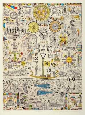 Georges Menelaos Nassos, "Zodiak", Mappe mit 13 Farbradierungen zu den Sternzeichen, (Jungfrau doppelt), alle handsigniert, betitelt, dat. ...