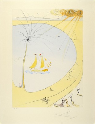 Salvador Dali, 1904-1989, Cote d'Azur, (Hommage a Picasso), Kaltnadelradierung mit Pochoir von 1974, handsign. und bez.: E.A., ca. 50.3x36.5cm, ...