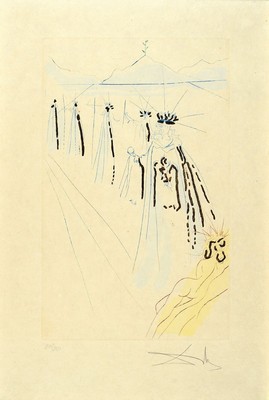 Salvador Dali, 1904-1989, Des Königs Gefolge, aus der Serie: Das Hohe Lied des Salomon von 1971, Radierung mit Pochoir und Goldauflage, handsign. ...