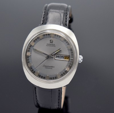 OMEGA Seamaster Cosmic Herrenarmbanduhr, Schweiz um 1969, Automatik, Ref. 166.035, Monocoque-Geh. in Stahl, schönes silb. Duoton-Zifferbl., silb. ...